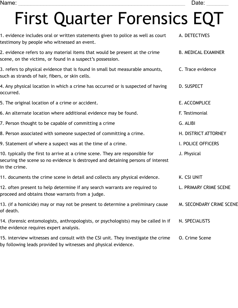 First Quarter Forensics EQT Worksheet