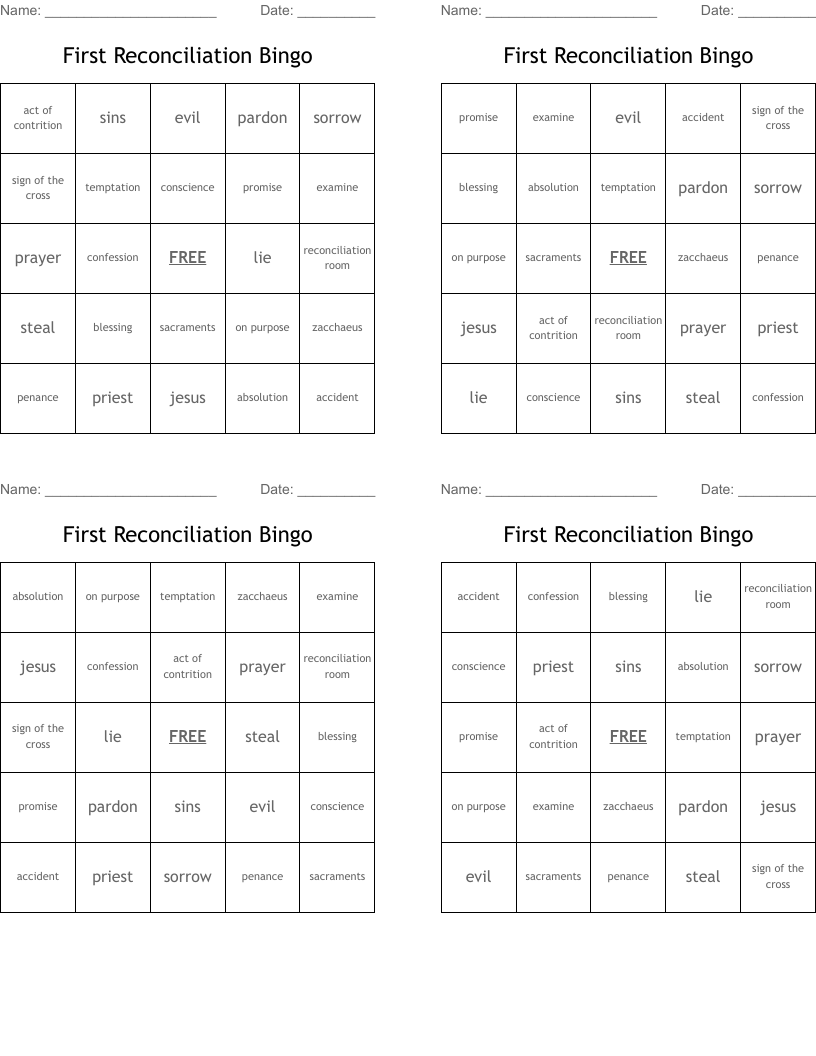 First Reconciliation Bingo