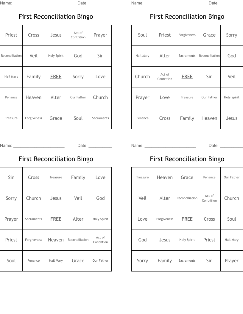 First Reconciliation Bingo