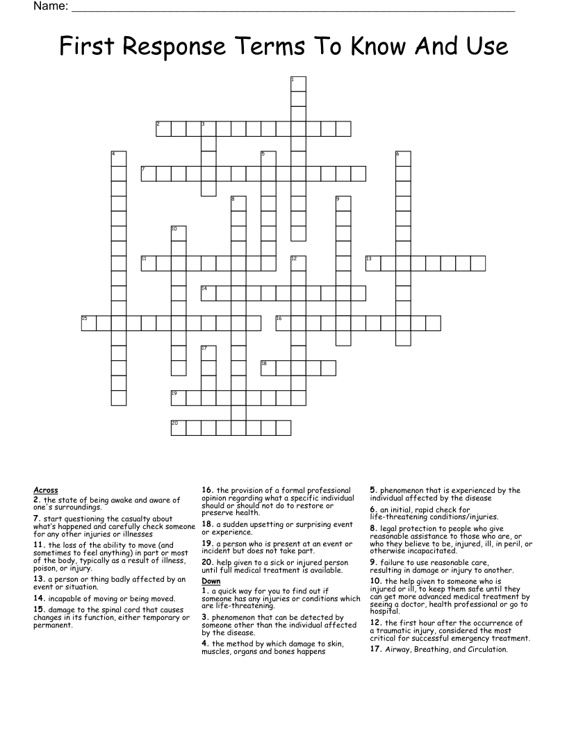 First Response Terms To Know And Use Crossword