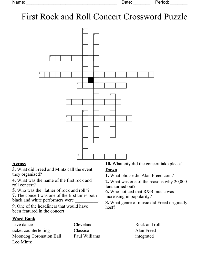 First Rock and Roll Concert Crossword Puzzle