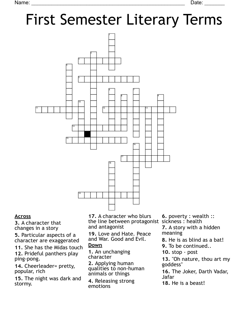 First Semester Literary Terms Crossword
