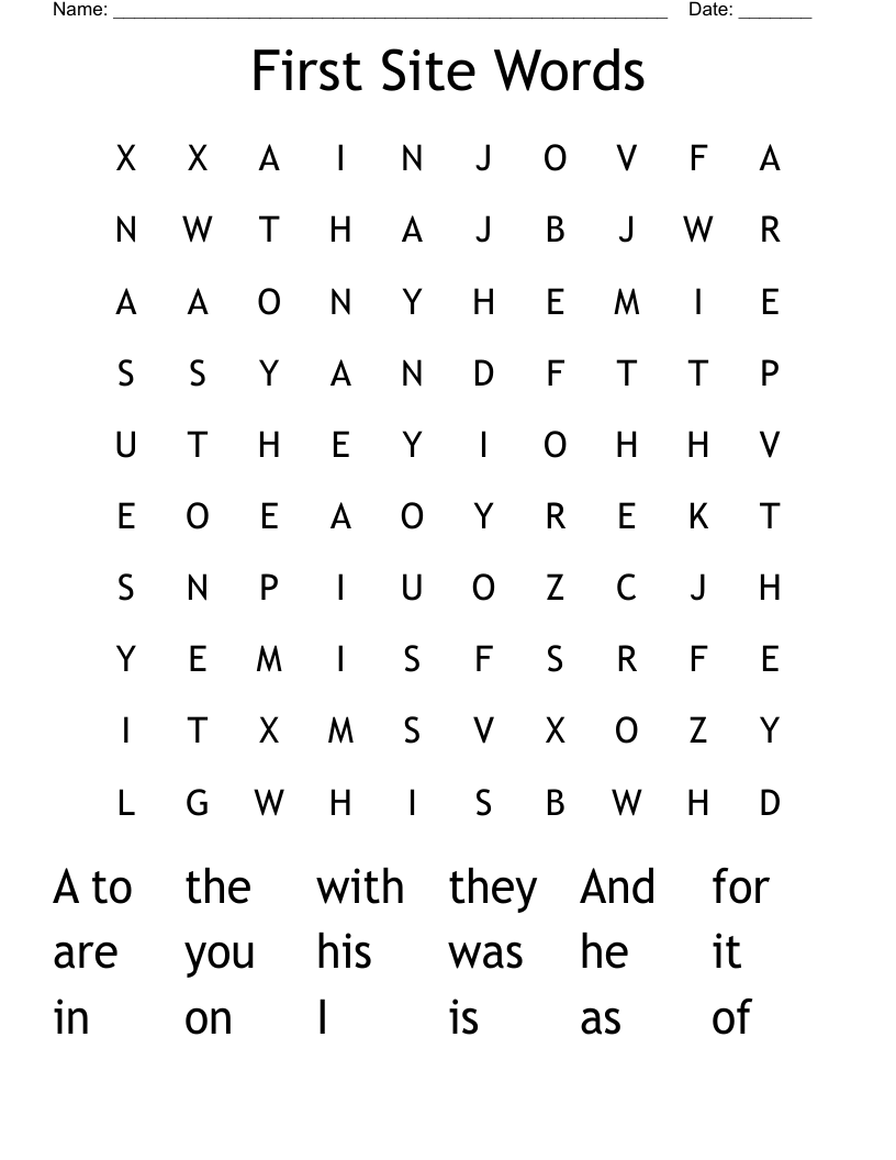 First Site Words Word Search