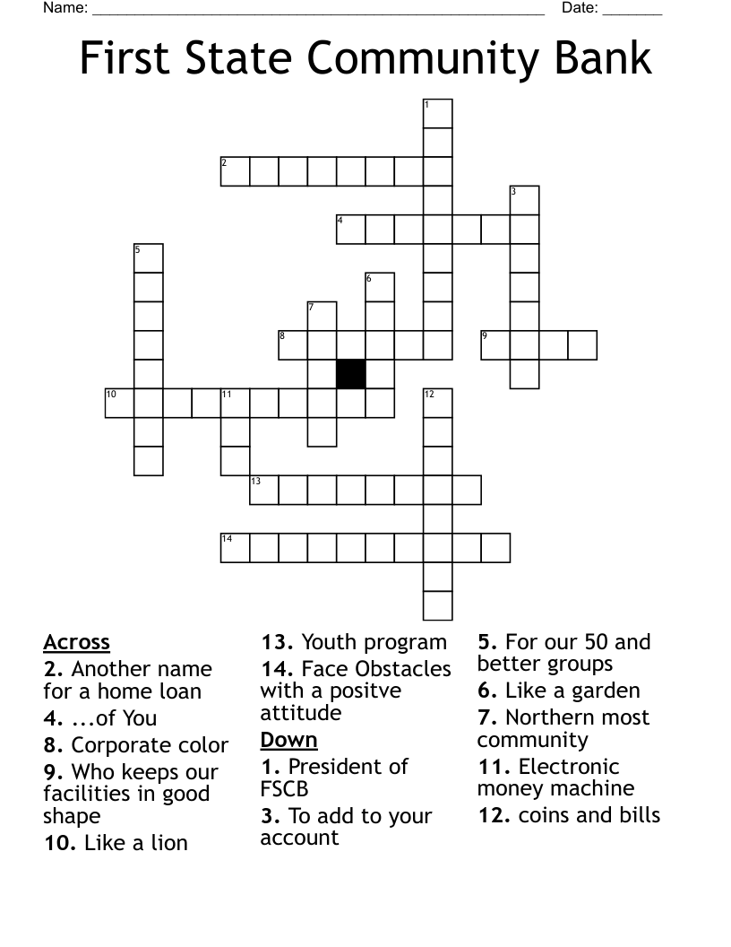 First State Community Bank Crossword