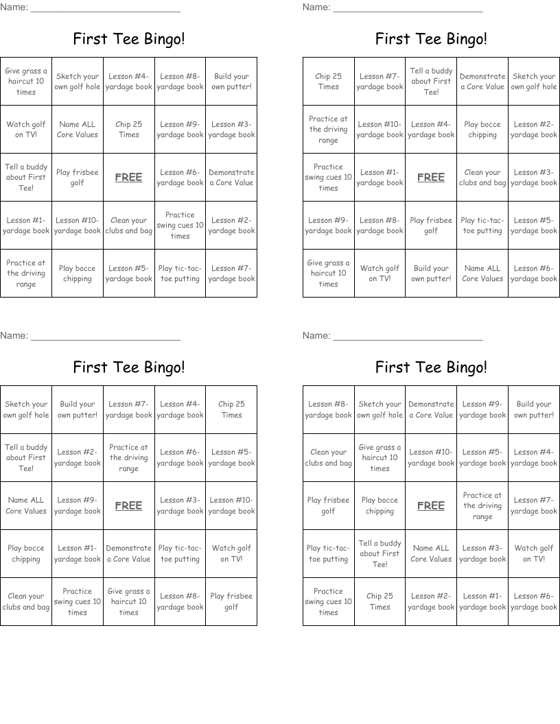 First Tee Bingo!