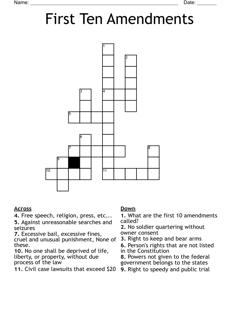 First Ten Amendments Crossword