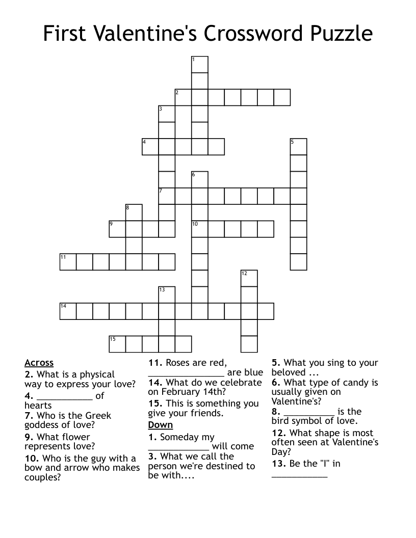 First Valentine's Crossword Puzzle