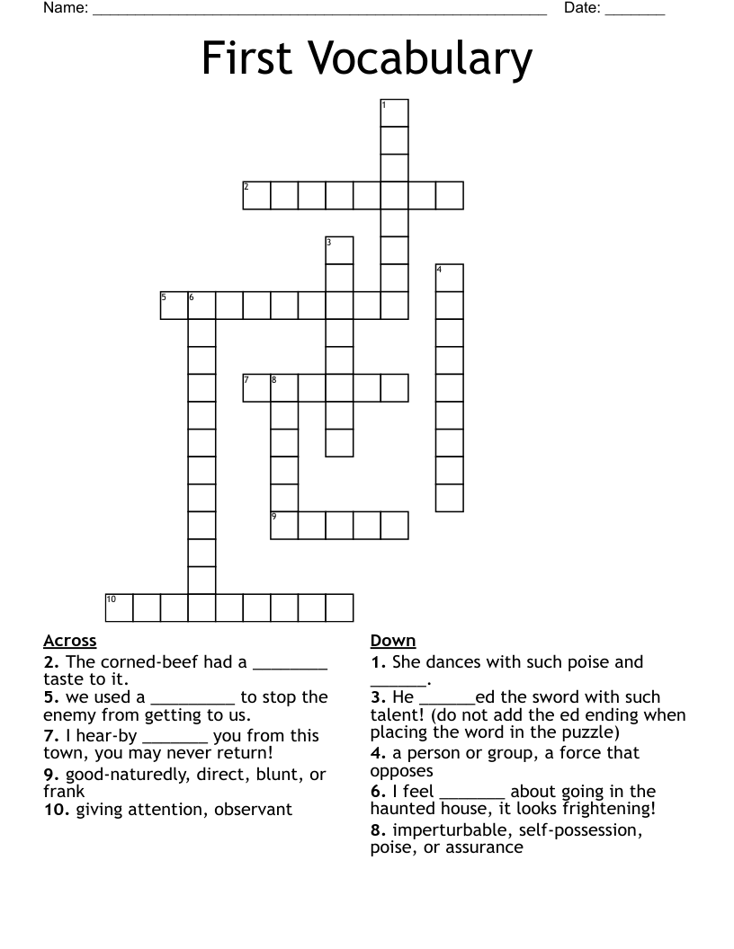 First Vocabulary Crossword