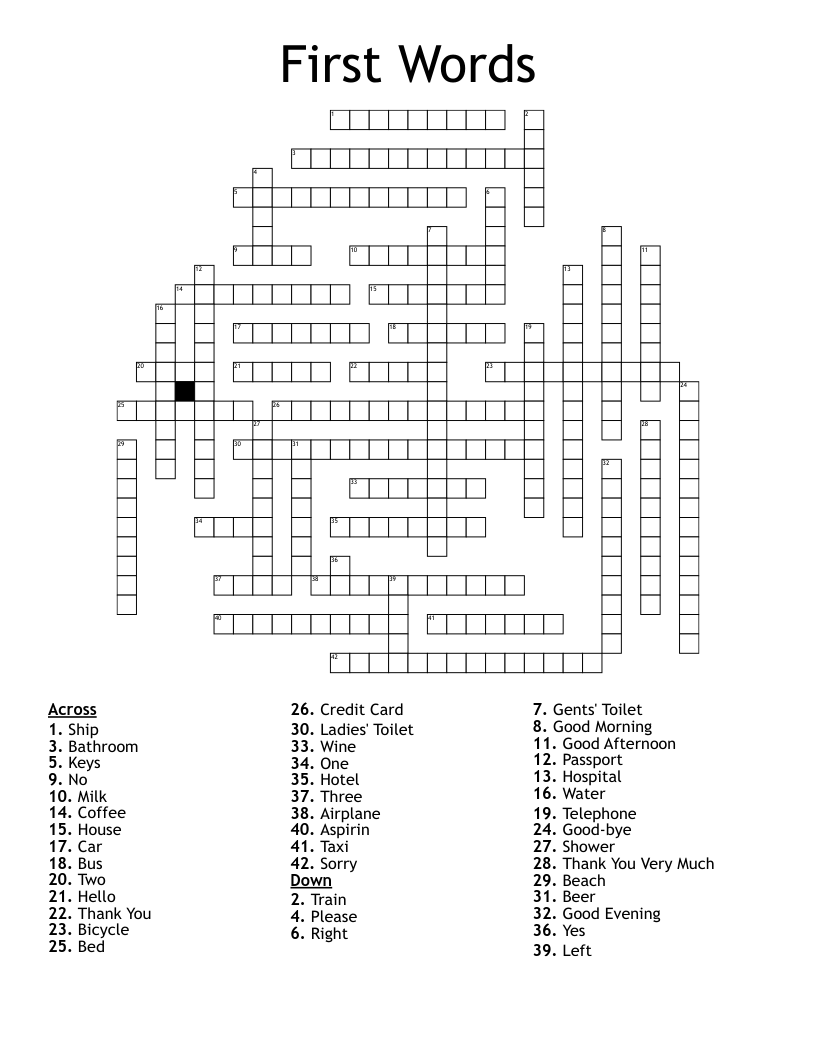 First Words Crossword