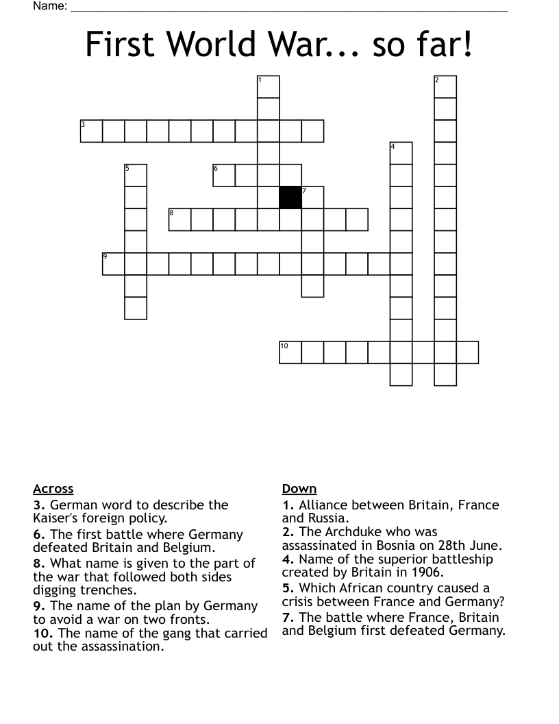 First World War... so far! Crossword