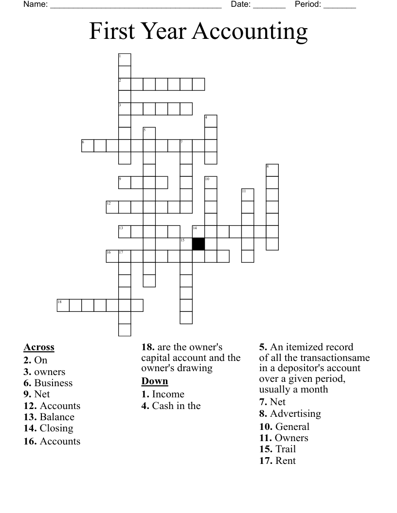 First Year Accounting  Crossword