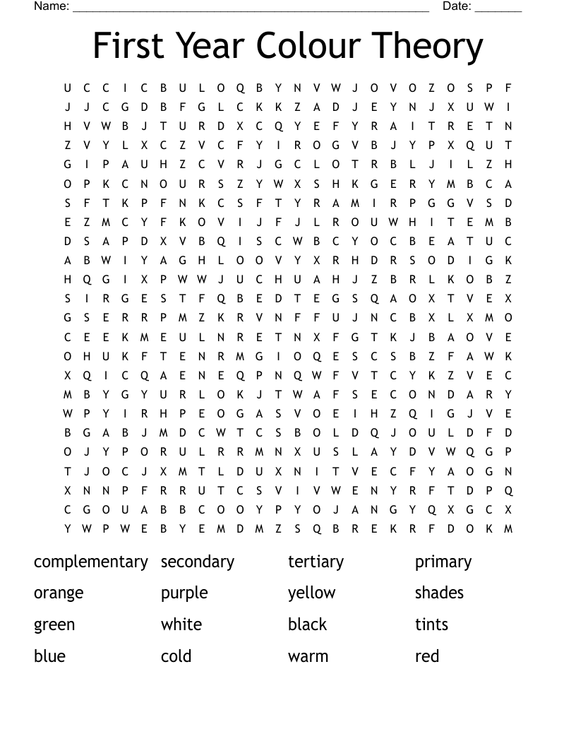First Year Colour Theory Word Search