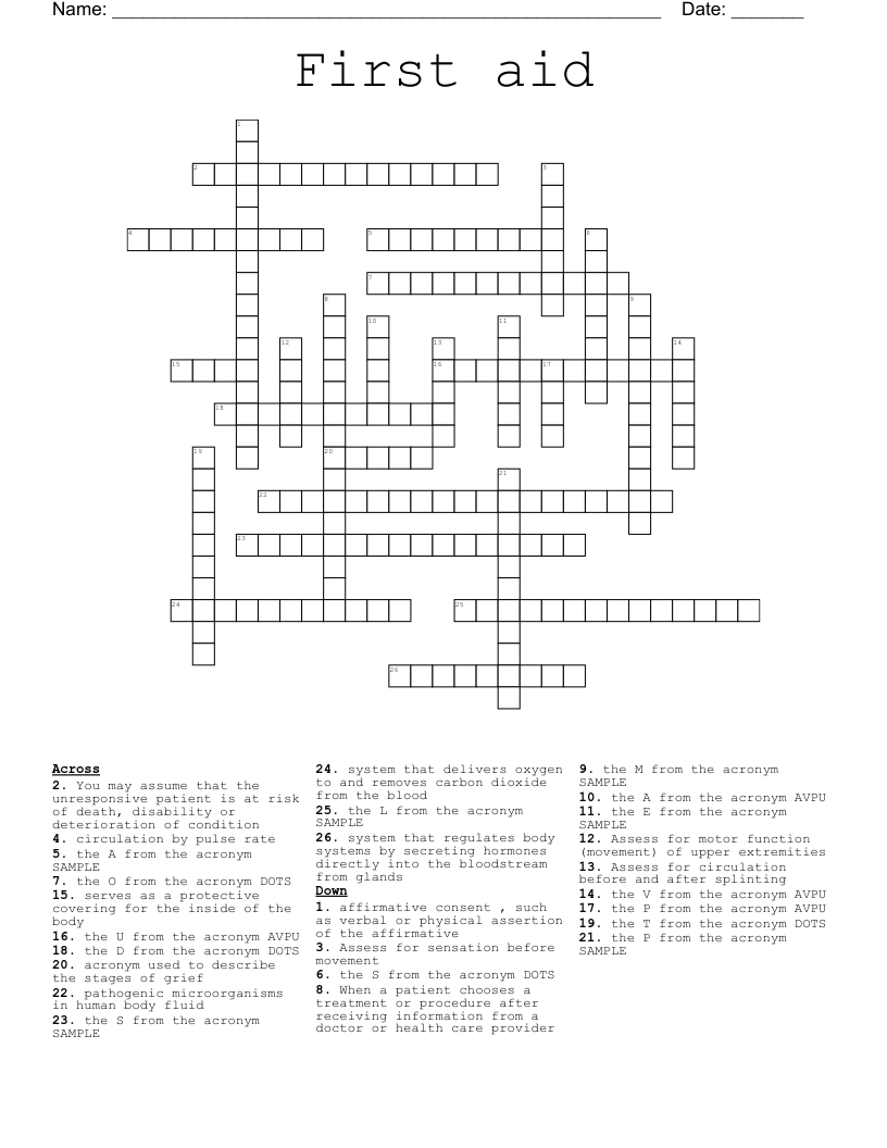 First aid Crossword