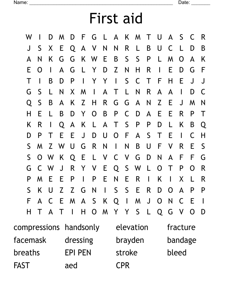First aid Word Search