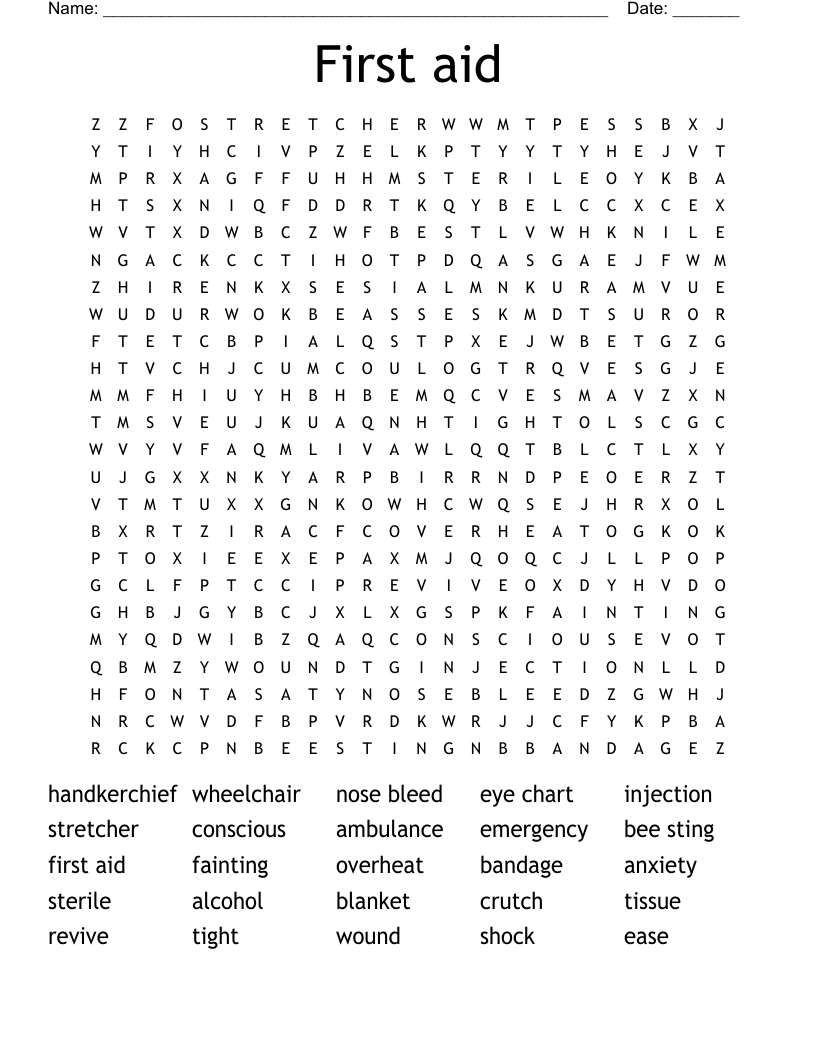 First aid Word Search