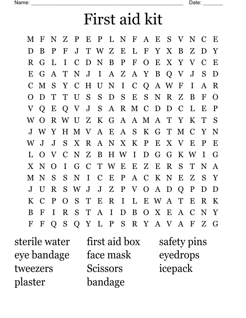 First aid kit Word Search