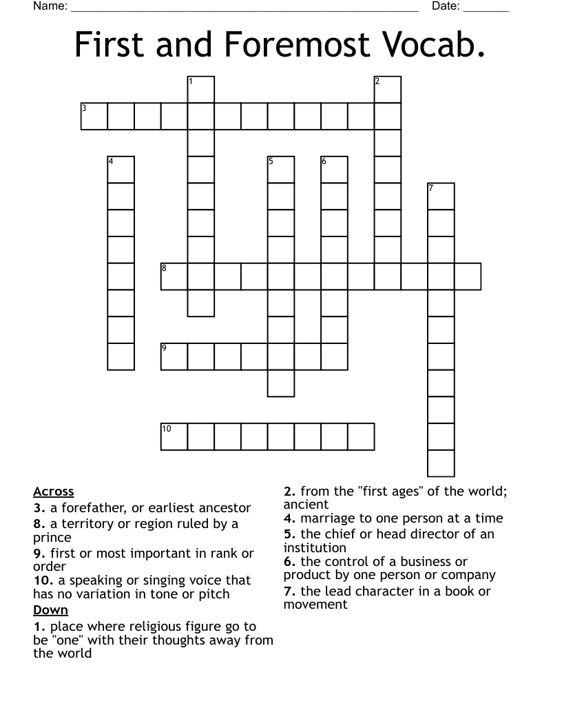First and Foremost Vocab. Crossword