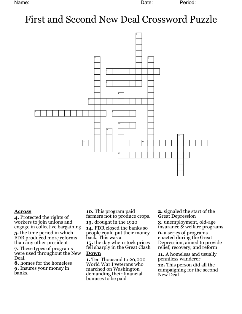 First and Second New Deal Crossword Puzzle