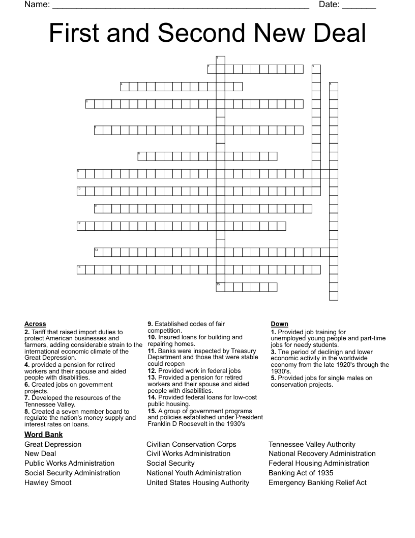 First and Second New Deal  Crossword