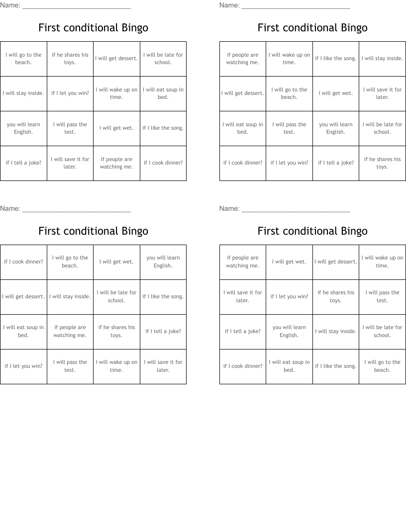 First conditional Bingo