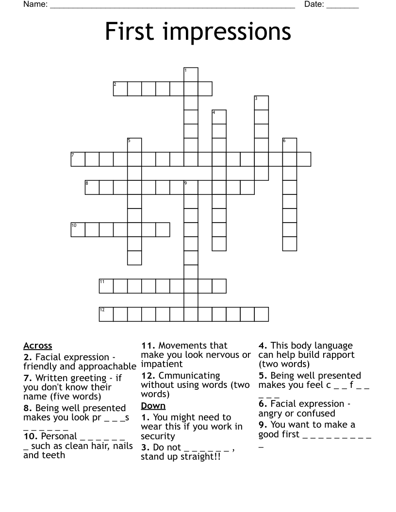 First impressions Crossword