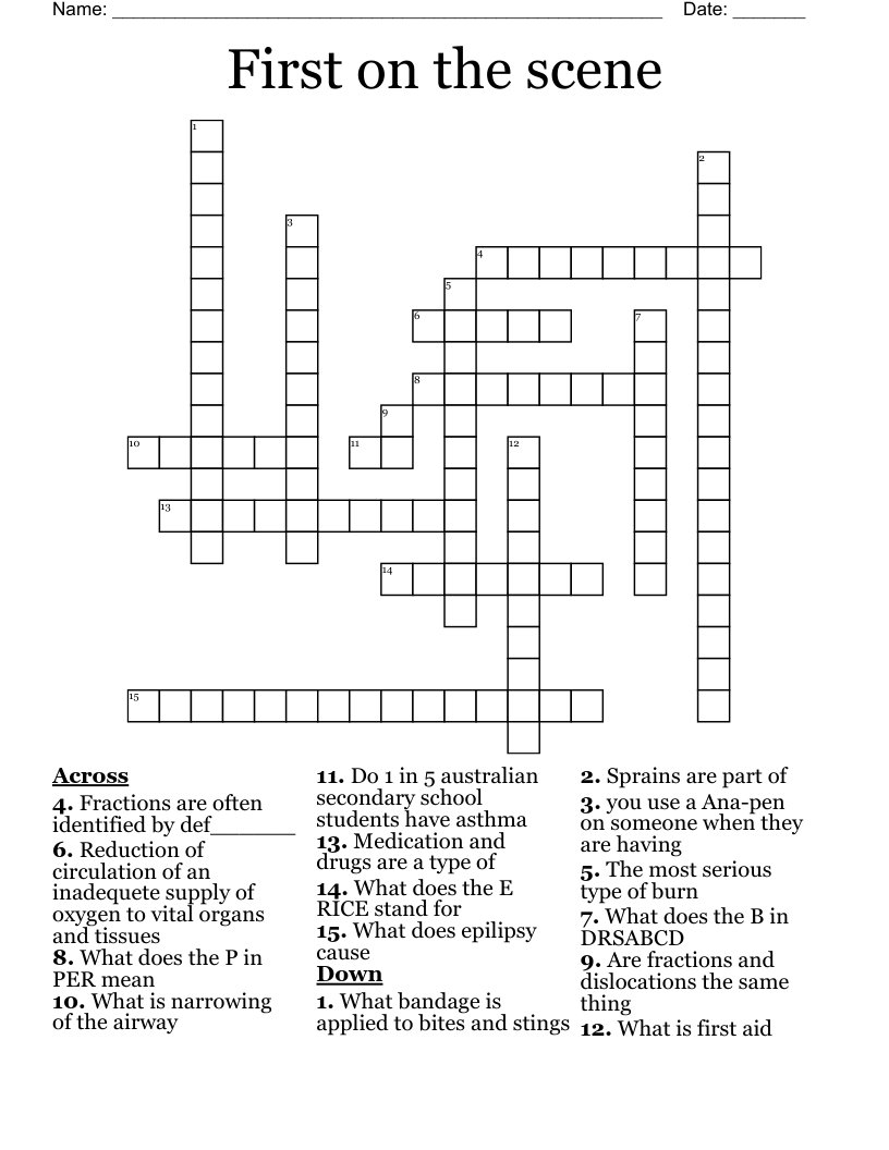 First on the scene Crossword