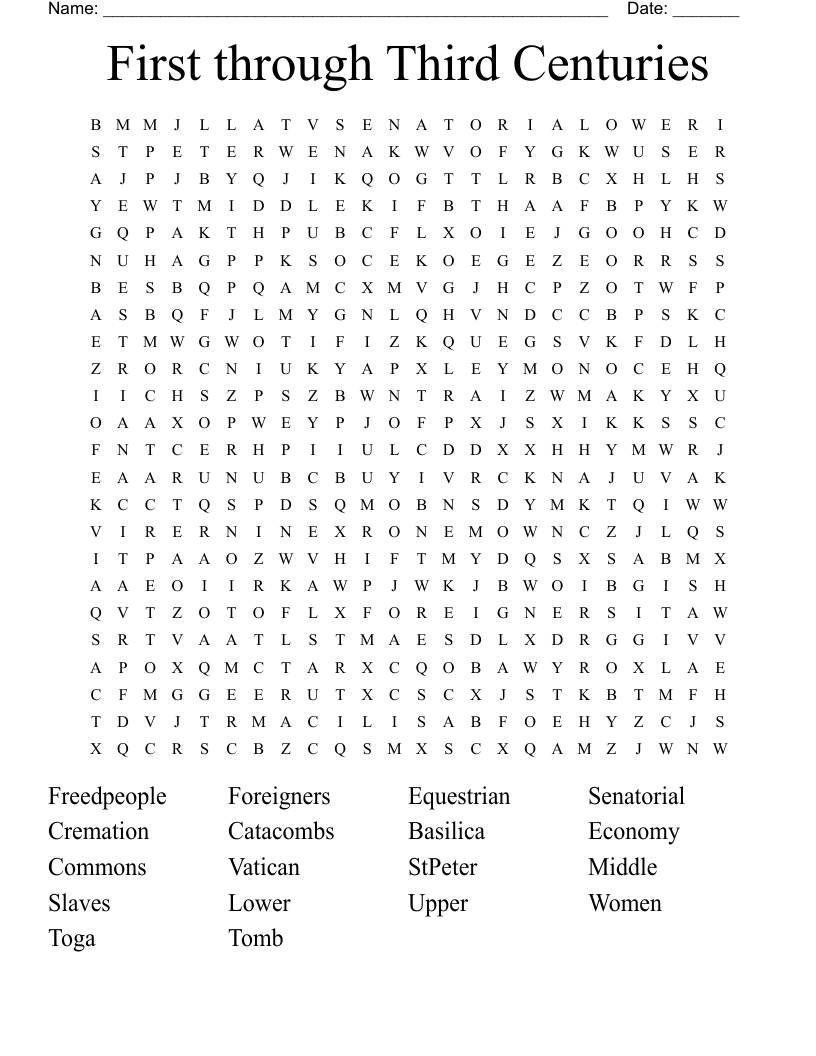 First through Third Centuries Word Search