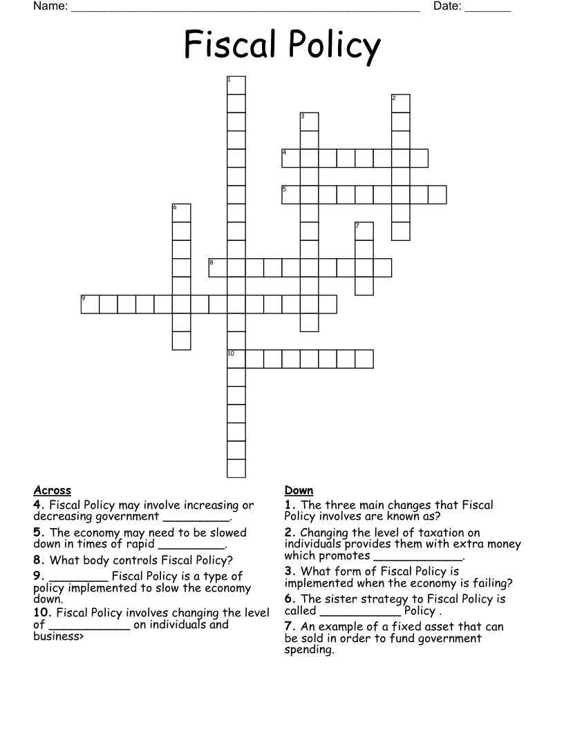 Fiscal Policy Crossword