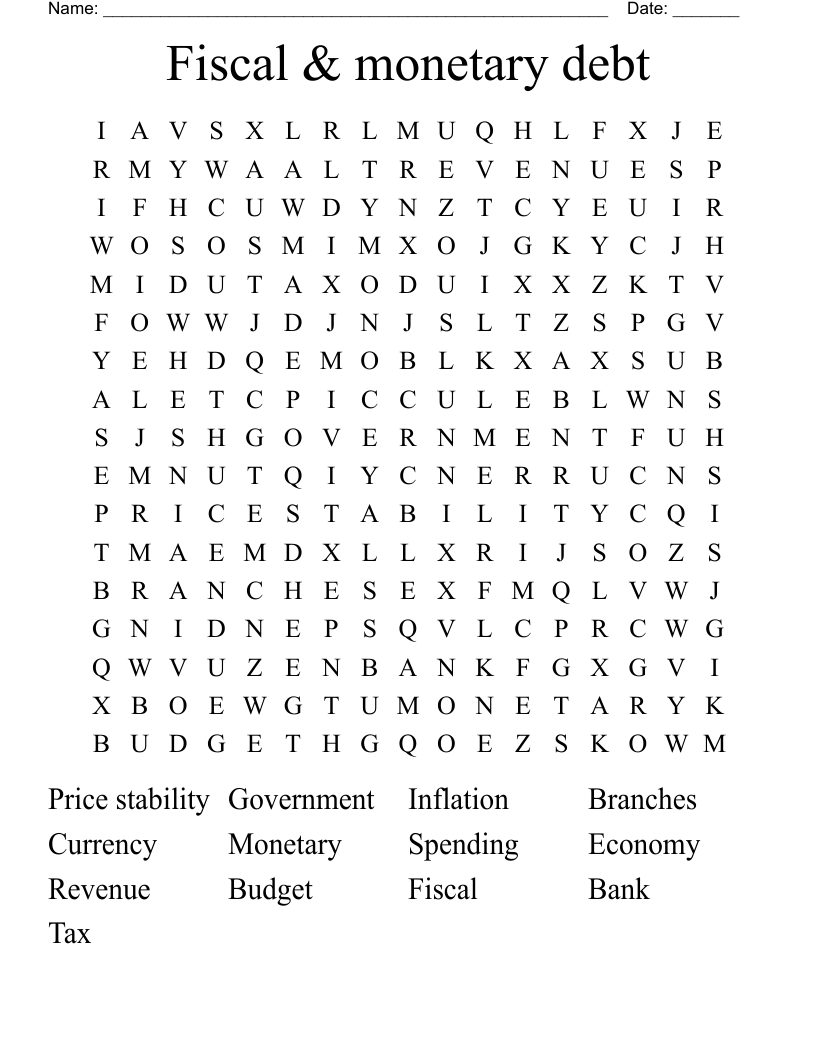 Fiscal & monetary debt  Word Search