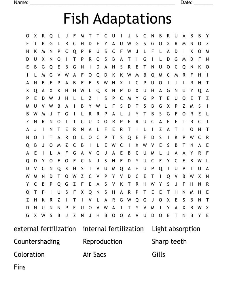 Fish Adaptations Word Search