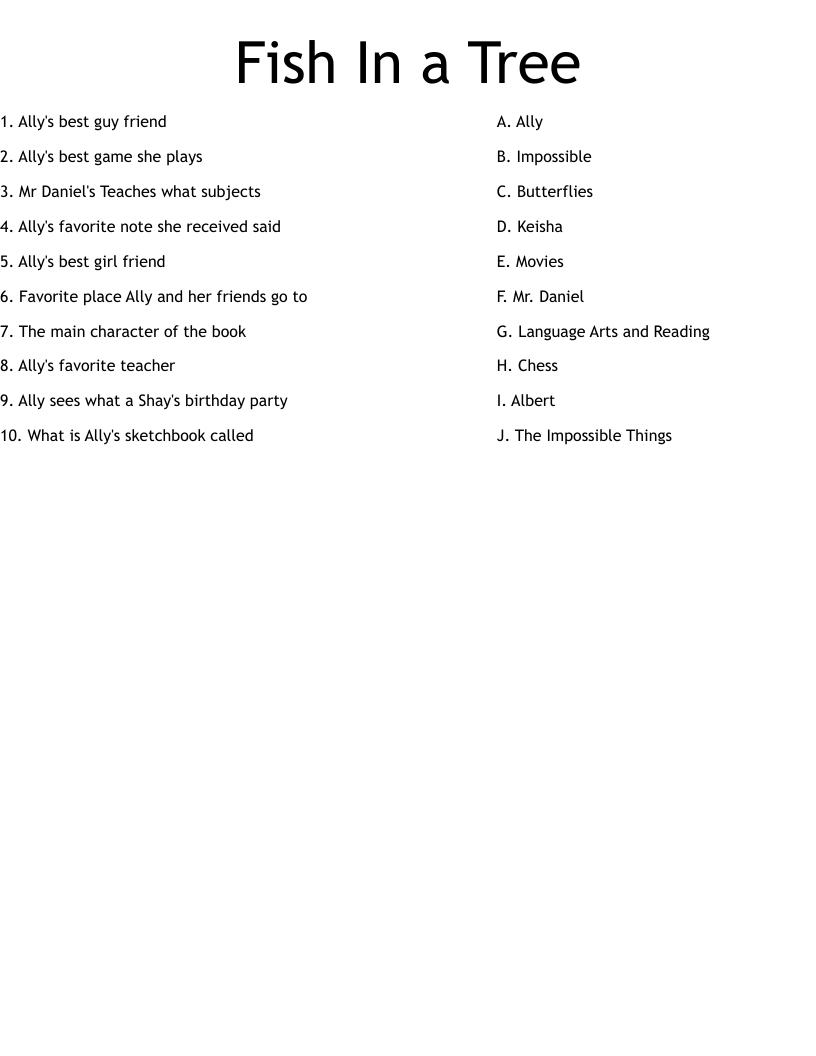 Fish In a Tree Worksheet