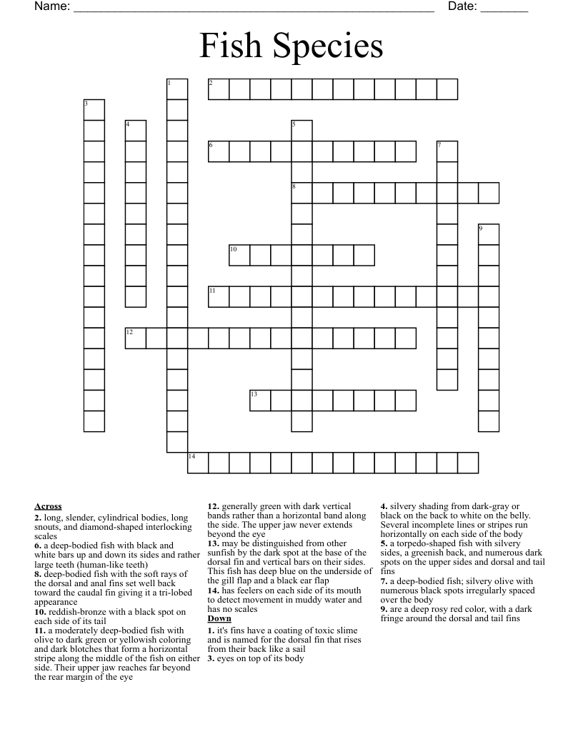 Fish Species Crossword