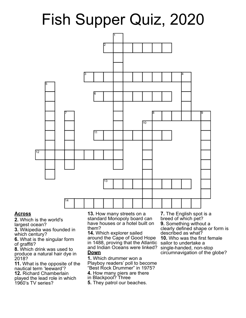 Fish Supper Quiz, 2020 Crossword