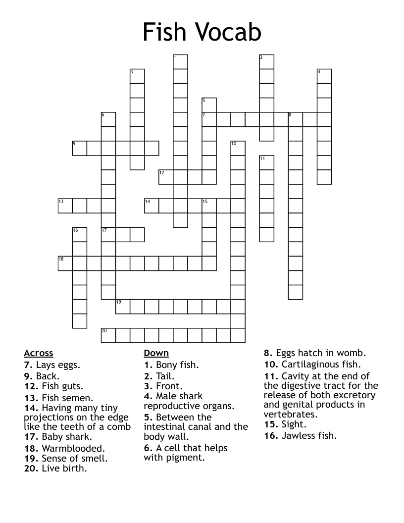 Fish Vocab Crossword
