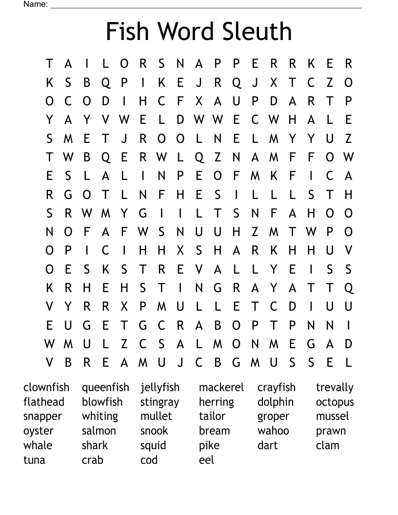 Fish Word Sleuth Word Search