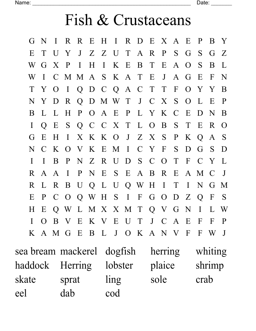 Fish & Crustaceans Word Search