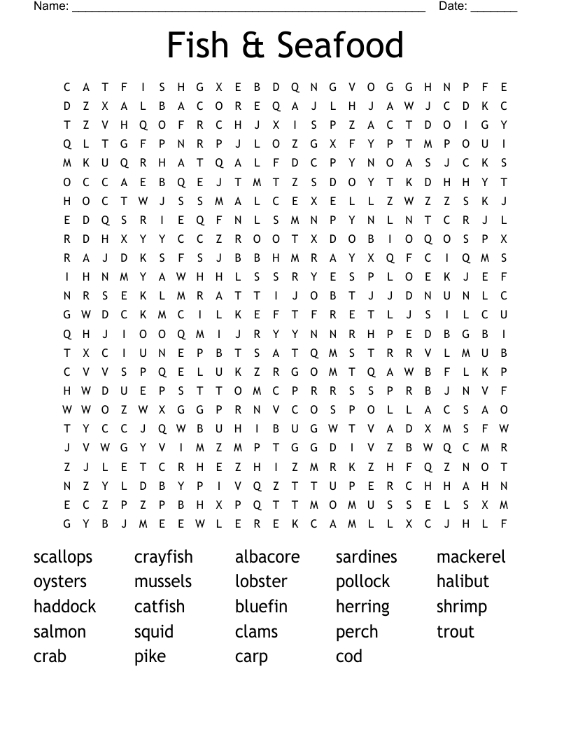 Fish & Seafood Word Search