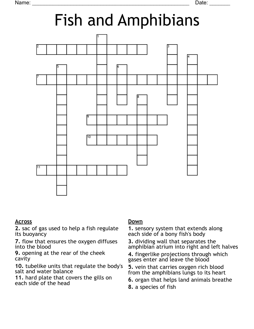 Fish and Amphibians Crossword