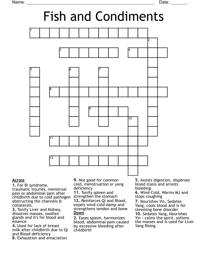 Fish and Condiments Crossword