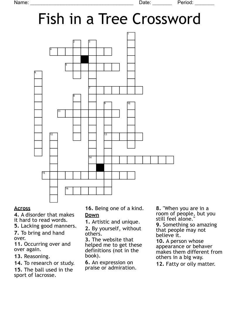 Fish in a Tree Crossword