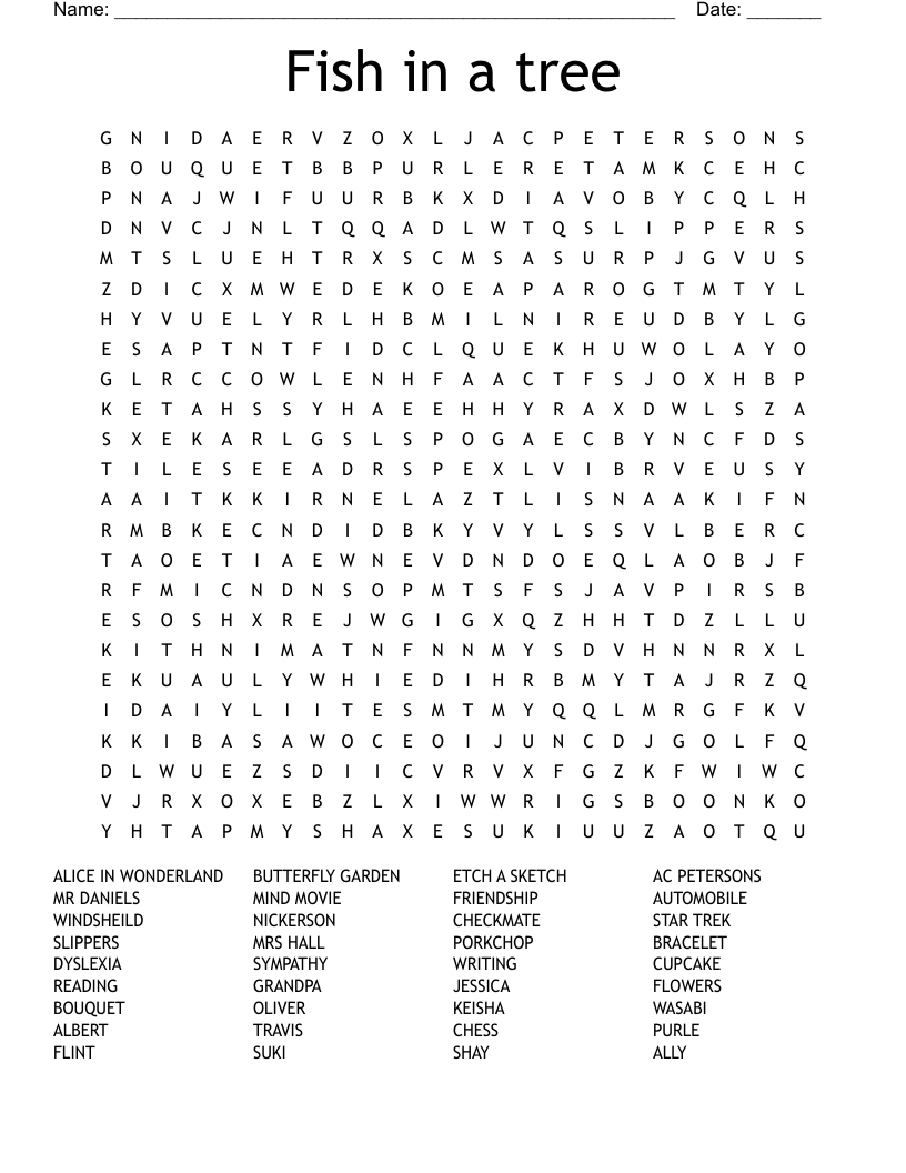Fish in a tree Word Search