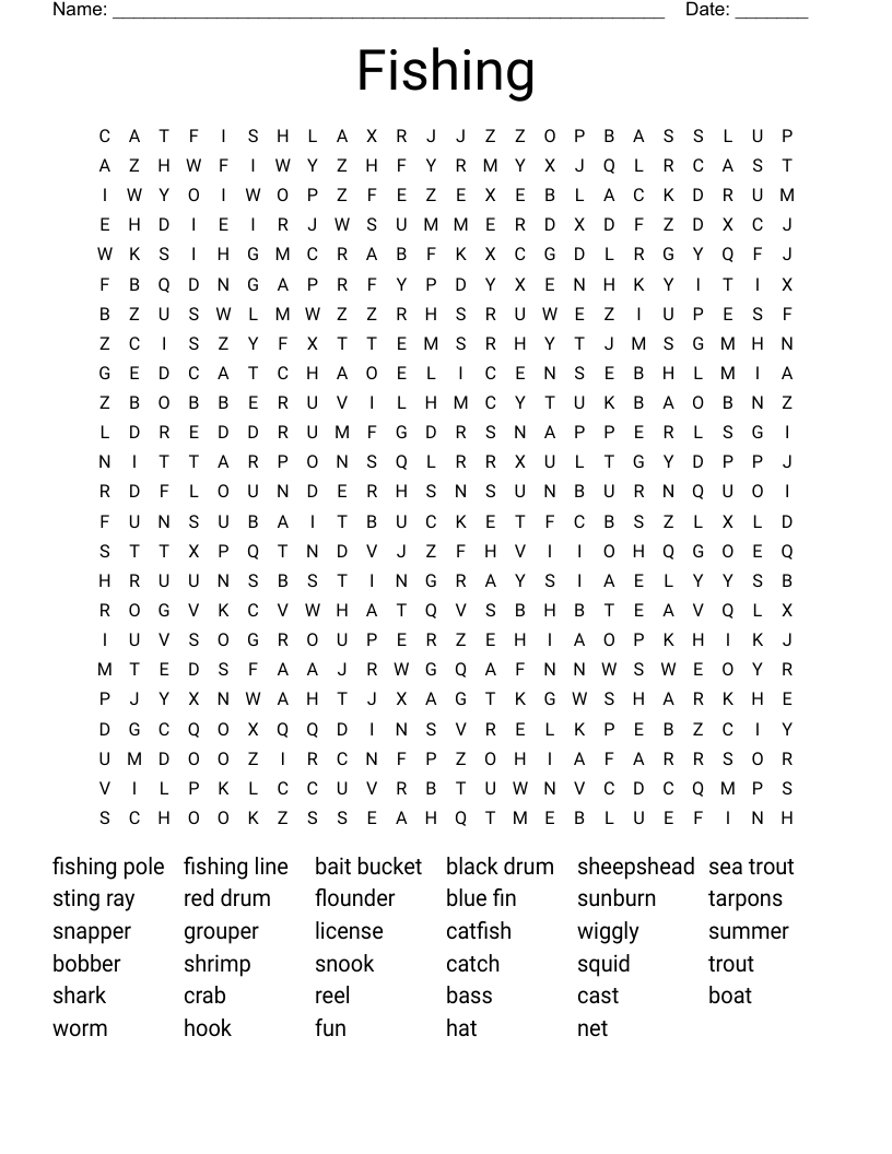 Fishing Word Search