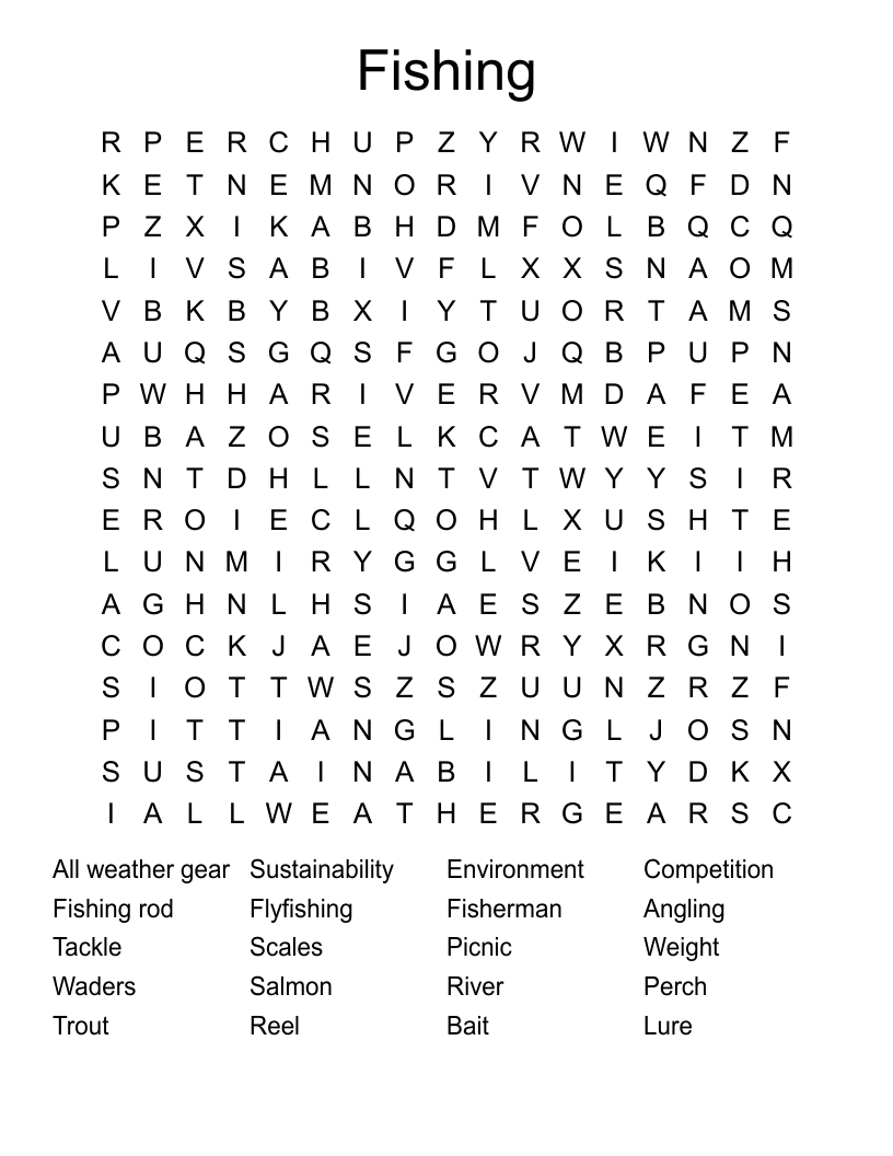 Fishing Word Search