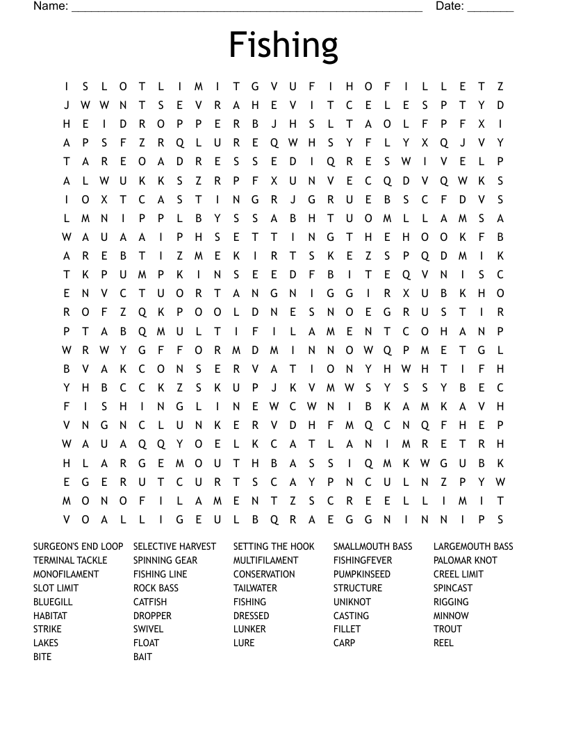 Fishing Word Search