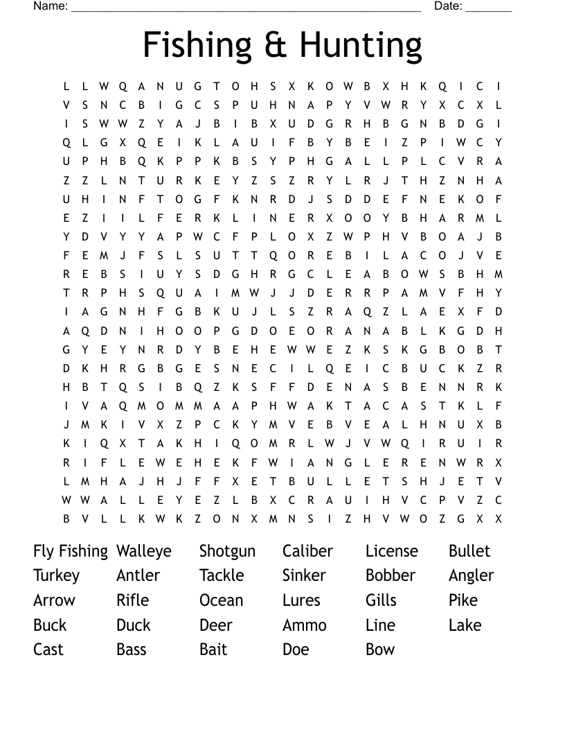 Fishing & Hunting Word Search