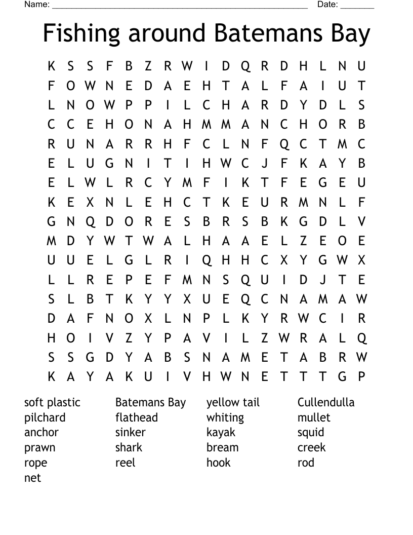 Fishing around Batemans Bay Word Search