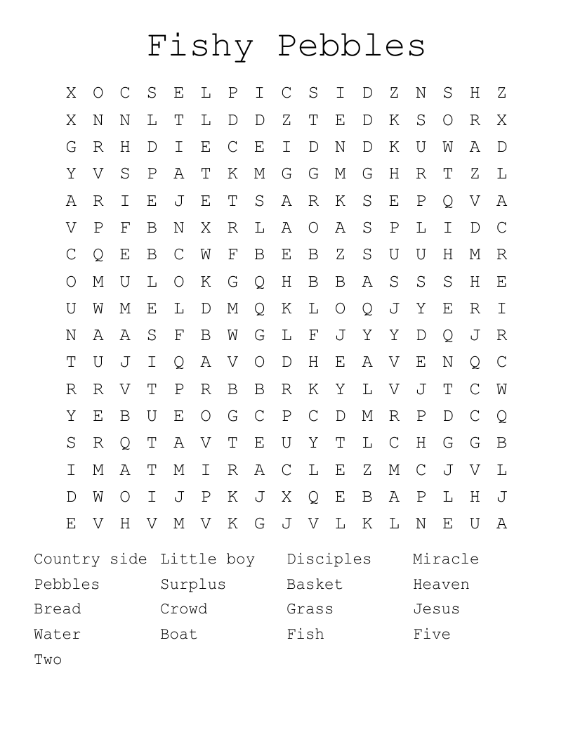 Fishy Pebbles  Word Search
