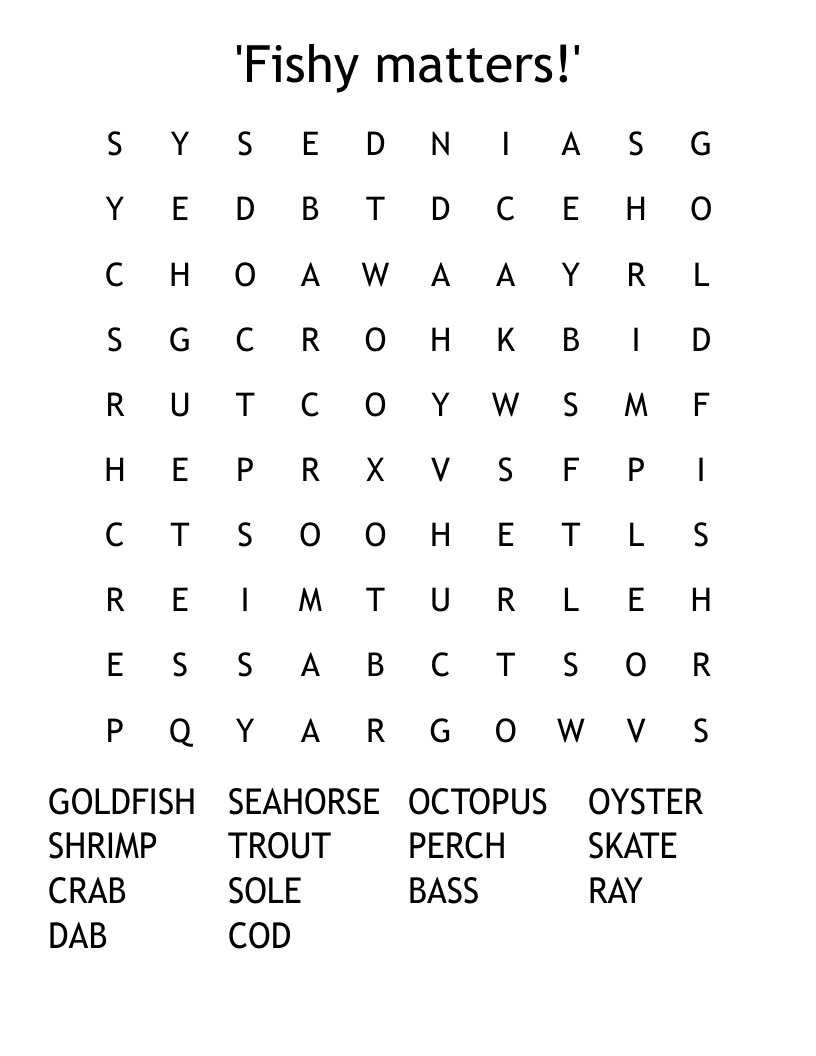'Fishy matters!' Word Search