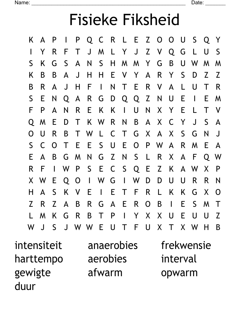 Fisieke Fiksheid Word Search