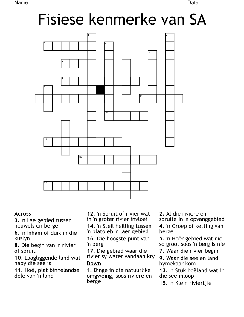 Fisiese kenmerke van SA Crossword